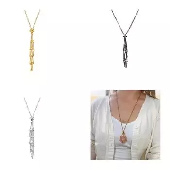 Ожерелье из кристаллической кварцевой сетки с пустым держателем для камня, регулируемая сетчатая подвеска в виде кармана, шикарные ожерелья из кристаллической клетки S чёрный