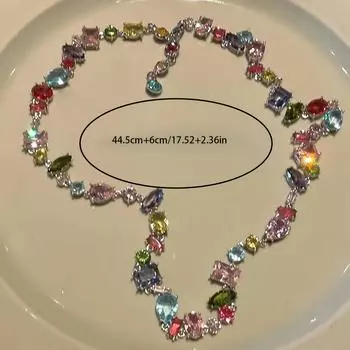 Ожерелье из кристаллов циркония карамельного цвета, сверкающее в стиле Y2K, радужная цепочка на ключицу, ювелирный подарок, подходит для праздника Ид аль-Фитр.