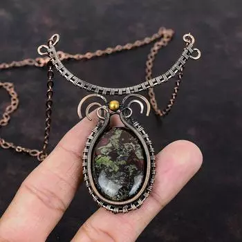 Ожерелье из кровавого камня дракона, медная проволока, регулируемое ожерелье, ожерелье из драгоценного камня, ювелирные изделия из медной проволоки, антикварное ожерелье для подарка