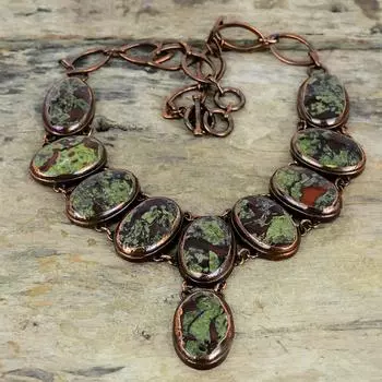 Ожерелье из кровавого камня дракона, медное ожерелье из электроформованной меди, регулируемая цепочка, ожерелье из драгоценного камня, кровавый камень дракона, ювелирные изделия ручной работы, подарки для нее