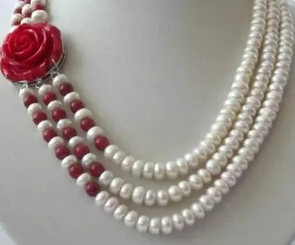 Ожерелье из круглого белого пресноводного жемчуга диаметром 8 мм, 3 ряда