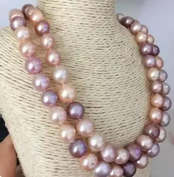 Ожерелье из круглого многоцветного жемчуга Южного моря длиной 12-15 мм длиной 34 дюйма