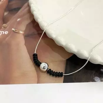 Ожерелье из круглых бусин черного агата, модное, персонализированное, нишевый дизайн, красивое, цепочка на ключицу, простое