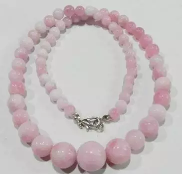 Ожерелье из круглых бусин розового нефрита в виде снежинки 6-14 мм, 18 дюймов