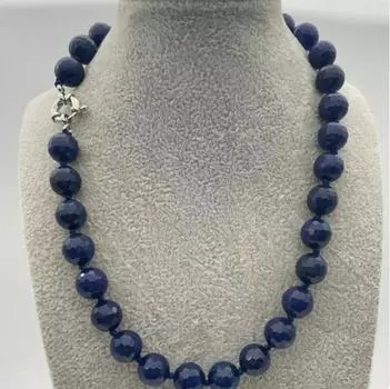 Ожерелье из круглых бусин с синими сапфирами и ограненными драгоценными камнями диаметром 12 мм, 18 дюймов