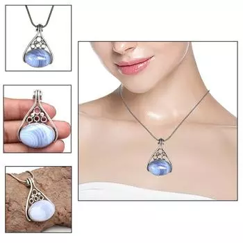 Ожерелье из кружевного голубого агата, подаренный драгоценный камень, кулон, ювелирное изделие, 18 дюймов