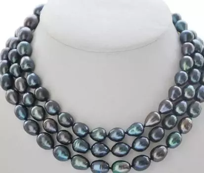 Ожерелье из культивированного пресноводного жемчуга с павлиньим черным рисом и пресноводным жемчугом диаметром 50 дюймов (9-10 мм)