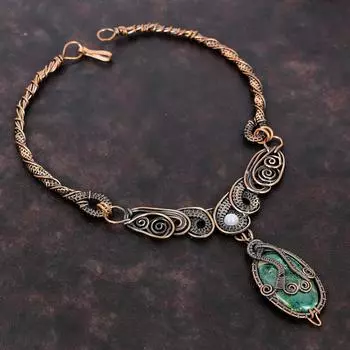 Ожерелье из куприта и хризоколлы, медная проволока, ожерелье из драгоценных камней, медная проволока ручной работы, ювелирные изделия, ожерелье из радужного лунного камня, подарок для мамы