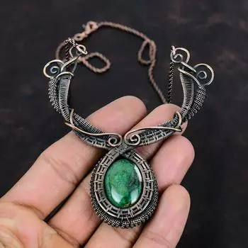 Ожерелье из куприта и хризоколлы, обернутое медной проволокой, ожерелье ручной работы, медное ювелирное ожерелье для нее, обертка из проволоки, ювелирные изделия из драгоценных камней, подарки для жены adjustable