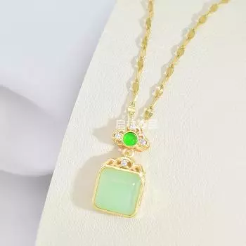 Ожерелье из квадрата из нефрита Хотан, женское, для пожилых людей, в этническом стиле, с геометрическим кулоном, изящное ожерелье