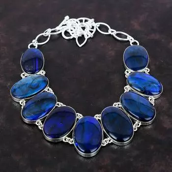 Ожерелье из лабрадорита Blue Fire, ювелирные изделия из натурального драгоценного камня, ожерелье из стерлингового серебра 925 пробы, регулируемое ожерелье-цепочка, ювелирное изделие ручной работы, подарок для нее