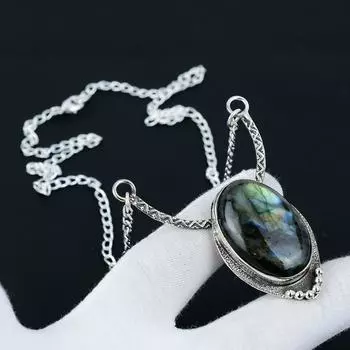 Ожерелье из лабрадорита, драгоценный камень лабрадорит, ожерелье из стерлингового серебра 925 пробы, ювелирные изделия из лабрадорита для женщин, ожерелье из лабрадорита для подарков 20 чёрный