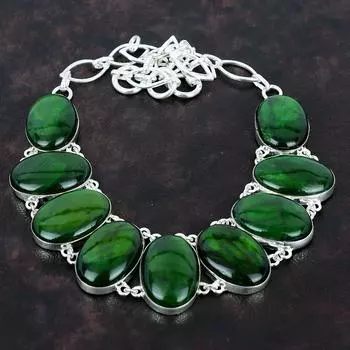 Ожерелье из лабрадорита Green Fire Ювелирные изделия ручной работы Ожерелье из настоящего драгоценного камня Ожерелье из стерлингового серебра 925 пробы Регулируемая цепочка Ожерелье Подарки для мамы Adjustable