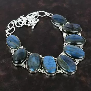 Ожерелье из лабрадорита, ожерелье из стерлингового серебра 925 пробы, изящные ювелирные изделия из драгоценных камней, регулируемая цепочка, ожерелье, ювелирное изделие ручной работы, подарок для него