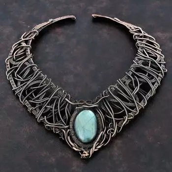 Ожерелье из лабрадорита Ожерелье из медной проволоки Регулируемое ожерелье Ювелирные изделия ручной работы Ожерелье из драгоценных камней Изящные медные ювелирные изделия Подарки для нее