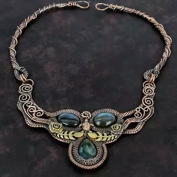 Ожерелье из лабрадорита Ожерелье из медной проволоки Ожерелье ручной работы Ожерелье из натурального драгоценного камня Медные украшения Ожерелье с черепахой Подарки для нее