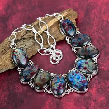 Ожерелье из лабрадорита с несколькими вспышками, ювелирные изделия из стерлингового серебра 925 пробы, ожерелье ручной работы, ювелирные изделия из драгоценных камней, подарки для жены, новое ожерелье Adjustable with 18 inches синий