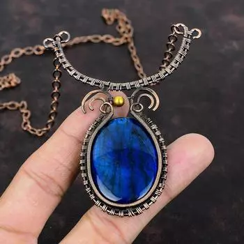 Ожерелье из лабрадорита синего огня Ожерелье из медной проволоки Регулируемое ожерелье Ожерелье ручной работы Ювелирные изделия из драгоценных камней для подарка Медные украшения