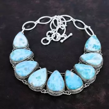 Ожерелье из ларимара, настоящее ожерелье из драгоценных камней, ожерелье из стерлингового серебра 925 пробы, винтажное ожерелье, регулируемая цепочка, ювелирные изделия ручной работы для подарка