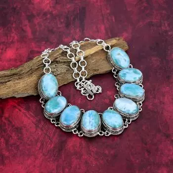 Ожерелье из ларимара, ювелирные изделия ручной работы, ожерелье из стерлингового серебра 925 пробы, дизайнерские ювелирные изделия из драгоценных камней, регулируемое ожерелье-цепочка, подарок для мамы Adjustable With 18 Inches синий