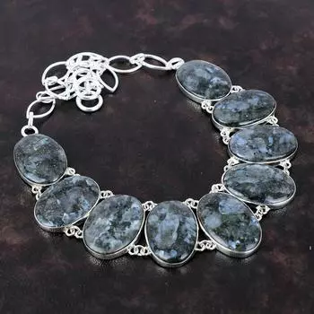 Ожерелье из ларвикита, антикварные ювелирные изделия, ожерелье из стерлингового серебра 925 пробы, регулируемая цепочка ручной работы, оригинальное ювелирное изделие из драгоценного камня, подарок для друга Adjustable