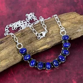 Ожерелье из лазурита Ювелирные изделия ручной работы, ожерелье из стерлингового серебра 925 пробы Дизайнерские украшения из драгоценных камней Регулируемая цепочка Ожерелье Подарок для мамы
