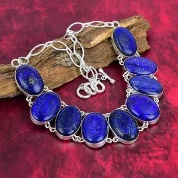 Ожерелье из лазурита Ювелирные изделия ручной работы, ожерелье из стерлингового серебра 925 пробы, регулируемое ожерелье-цепочка Античное ожерелье из драгоценных камней для подарка Adjustable with 18 inches синий