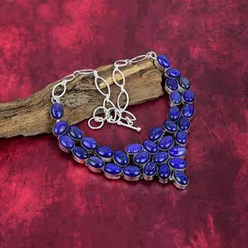 Ожерелье из лазурита Ювелирные изделия ручной работы, ожерелье из стерлингового серебра 925 пробы Дизайнерские украшения из драгоценных камней Регулируемая цепочка Ожерелье Подарок для мамы Adjustable With 18 Inches синий