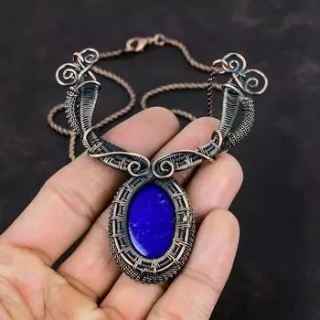 Ожерелье из лазурита, ожерелье из медной проволоки, ожерелье из драгоценных камней, дизайнерское ожерелье, ювелирные изделия из медной проволоки, ожерелье ручной работы для подарка