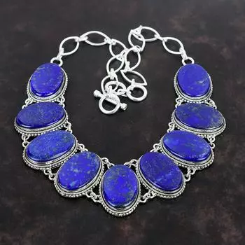Ожерелье из лазурита, регулируемое ожерелье из стерлингового серебра 925 пробы, уникальное винтажное дизайнерское ожерелье, ювелирное изделие ручной работы из драгоценных камней, подарок другу