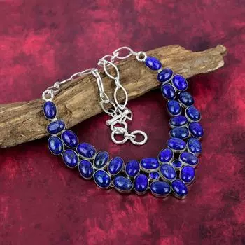 Ожерелье из лазурита, ювелирные изделия ручной работы, ожерелье из чистого серебра 925 пробы, дизайнерское ожерелье из драгоценных камней, подарок для мамы Adjustable With 18 Inches синий