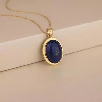 Ожерелье из лазурита в золоте или серебре, потрясающее ожерелье с подвеской для женщин, элегантное ожерелье с синим камнем, ювелирные изделия с камнями, рожденными в сентябре 14-18 Inch синий