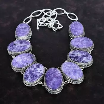 Ожерелье из лепидолита Ожерелье из натурального драгоценного камня Ожерелье из стерлингового серебра 925 пробы Регулируемое ожерелье из цепочки Ручной работы Винтажные украшения Свадебные подарки