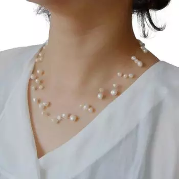 Ожерелье из лески, натуральный пресноводный жемчуг, многоцветное многоцветное дамское ожерелье в стиле барокко, аксессуары для платья, девчачье ожерелье белый