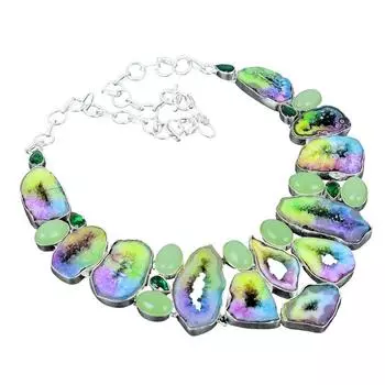 Ожерелье из лимонного окна, драгоценный камень пренит, ручная работа / 925 пробы стерлингового серебра / 925 пробы штампованный драгоценный камень / натуральный пренит серебряное ожерелье 18 зелёный