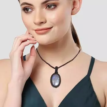 Ожерелье из лунного камня, макраме, ручная работа, натуральный богемский кристалл, радужный лечебный эффект