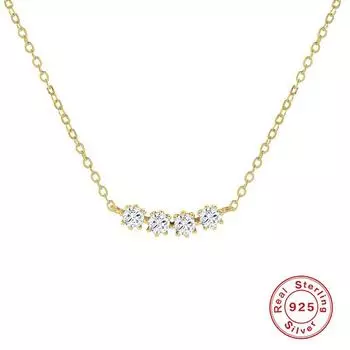 Ожерелье из лунного камня с бриллиантовой вставкой в четыре сложения, простое роскошное, с бриллиантовой вставкой, из стерлингового серебра S925, с покрытием из 18-каратного золота, регулируемое колье для ключицы 925 Silver