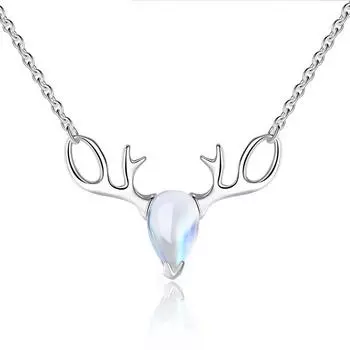 Ожерелье из лунного камня в виде оленя, женское, в японском и корейском стиле, студенческий галстук Мори, подвеска в виде рога лося, цепочка на ключицу, цепочка на шею