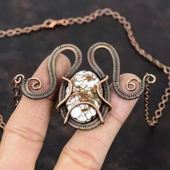 Ожерелье из магнезита с дикой лошадью, ожерелье из медной проволоки, регулируемое ожерелье, медные украшения, ожерелье ручной работы, ожерелье из драгоценных камней для подарка