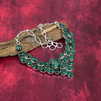 Ожерелье из малахита, регулируемая цепочка из стерлингового серебра 925 пробы. Подарок для женщин ожерелье ручной работы ювелирные изделия из драгоценных камней Adjustable With 18 Inches зелёный