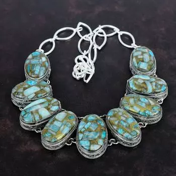 Ожерелье из меди и амазонита, ожерелье из стерлингового серебра 925 пробы, ювелирные изделия ручной работы, регулируемое ожерелье из натурального драгоценного камня, винтажные ювелирные изделия