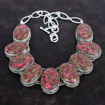 Ожерелье из меди и тулита, винтажное ожерелье из серебра 925 пробы, регулируемое ожерелье из цепочки, ожерелье ручной работы, подарки на годовщину