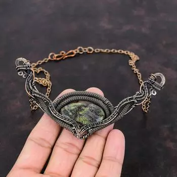 Ожерелье из меди с драконьим кровавым камнем, ожерелье с проволочной обмоткой, регулируемое цепочное ожерелье, ювелирные изделия из меди с драгоценными камнями, ожерелье ручной работы, подарок для матери