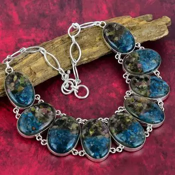 Ожерелье из медного арбуза и турмалина, ювелирные изделия из драгоценных камней, ожерелье из стерлингового серебра 925 пробы, регулируемое ожерелье-цепочка ручной работы, подарок для ювелирных изделий для жены Adjustable with 18 inches синий