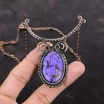 Ожерелье из медного чароита с драгоценным камнем, обернутое медной проволокой, регулируемое ожерелье из медной проволоки, ювелирные изделия ручной работы, ожерелье из проволоки, подарок для мамы