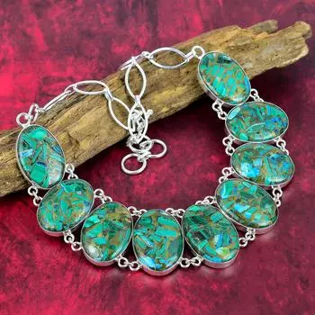 Ожерелье из медного малахита и азурита, ювелирные изделия из драгоценных камней, ожерелье из стерлингового серебра 925 пробы, регулируемое ожерелье-цепочка ручной работы, подарок для ювелирных изделий для жены Adjustable with 18 inches зелёный