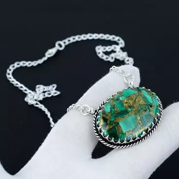 Ожерелье из медного малахита, ювелирное ожерелье, медное малахитовое ожерелье из стерлингового серебра 925 пробы для свадебного подарка, ожерелье для женщин для подарков 20 зелёный