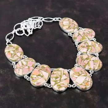 Ожерелье из медного розового опала, драгоценный камень, ювелирные изделия ручной работы, ожерелье из стерлингового серебра 925 пробы, регулируемая цепочка, ожерелье, подарок для жены, ювелирные изделия из камня по случаю рождения