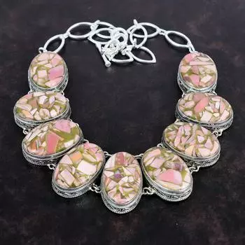 Ожерелье из медного розового опала, ожерелье из драгоценных камней, винтажные ювелирные изделия, ожерелье из стерлингового серебра 925 пробы, регулируемая цепочка ручной работы, подарки на помолвку