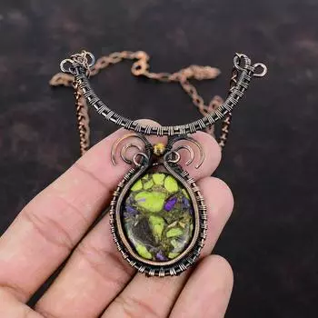 Ожерелье из медного стихтита с драгоценным камнем Медная проволока Регулируемое ожерелье Ожерелье ручной работы в стиле бохо Медные украшения для подарка Ювелирные изделия из проволочной пленки